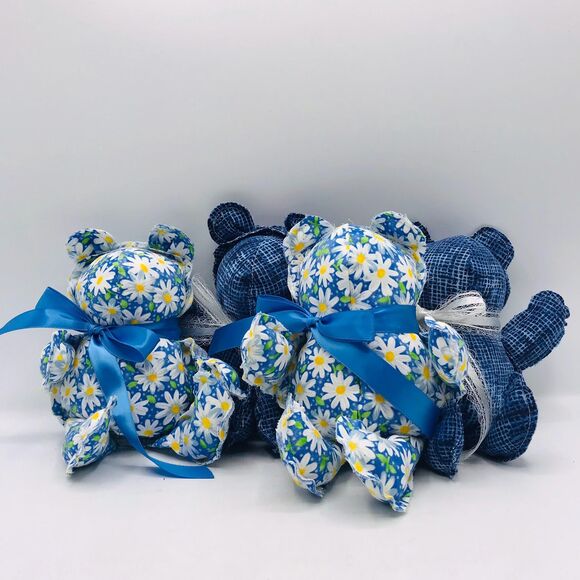 Handmade Mini Bears, Shelf Decor or Bowl Fillers Bright Blue Daisy 7.5 Inches - Picture 2 of 9